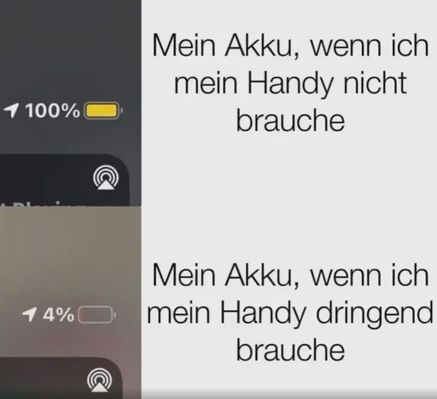 Mein Akku, wenn ich mein Handy (nicht) brauche.| Deutsche Memes und lustige Bilder